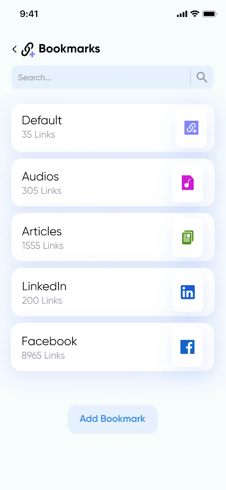 Smart Transfer bookmarks manager interface displaying saved pages with options to organize, delete, and manage links.